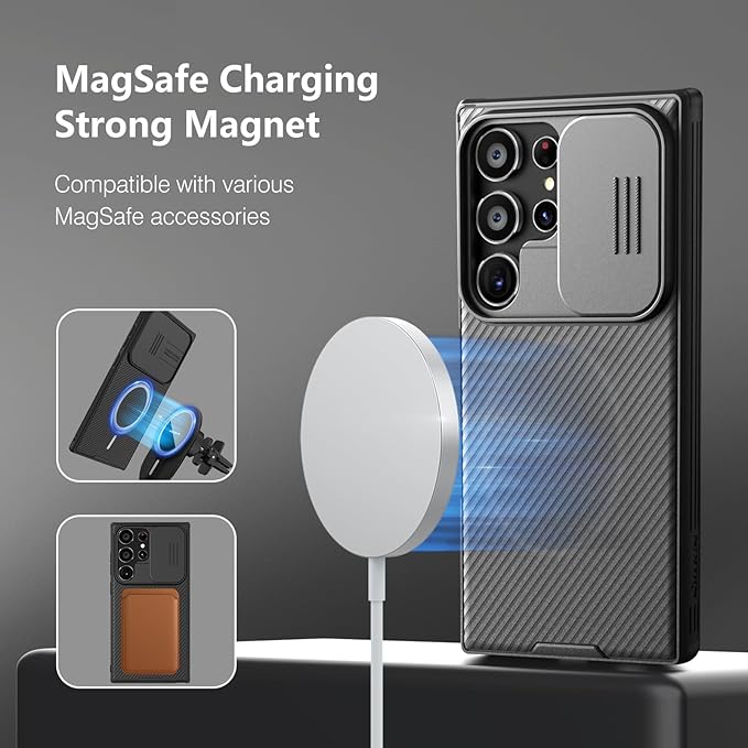 Nillkin Case for Samsung Galaxy S24 Ultra (6.8" Inch) Camshield Pro Magnetic Works with Magsafe Charger Camera Slider Double Layered Protection TPU + PC Black